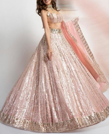 Light Pink  Georgette Heavy Thread With Sequence Embroidered work Ready to Wear Lehenga choli for women or girls