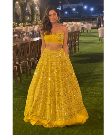 Yellow   Georgette  Sequins  Embroidery Work Ready to Wear Lehenga choli for women or girls