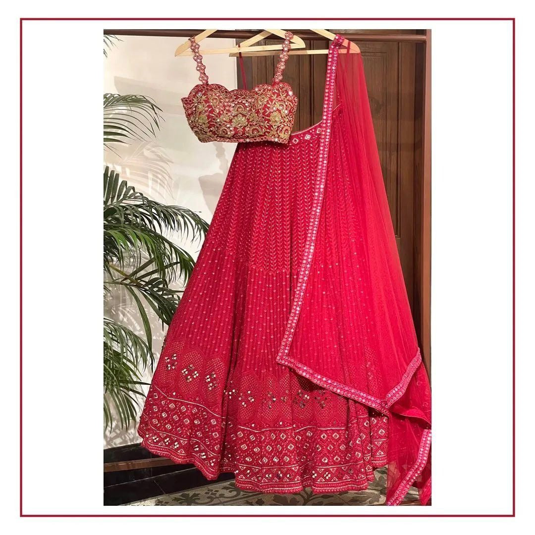 pink  Georgette Thred with Sequnce  Work Ready to Wear Lehenga choli for women or girls