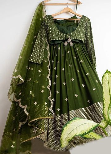 GREEN  Georgette  Embroidery with Sequnce  Work Ready to Wear Lehenga choli for women or girls