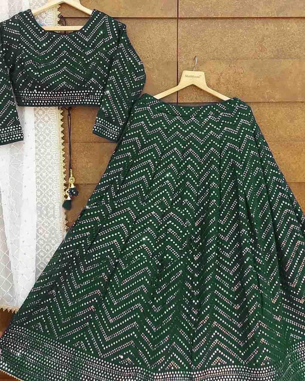 Green Georgette   Sequnce  Work Ready to Wear Lehenga choli for women or girls