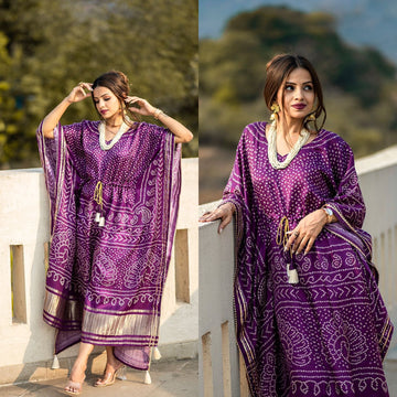 Purple  Gaji silk Designer Kaftan  For Women Or Girls