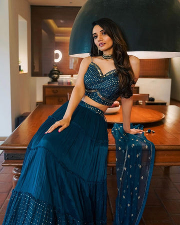 Designer Blue  color lehenga choli with Zari and Sequence ,Thread  Embroidery Work wedding party wear lehenga choli with dupatta