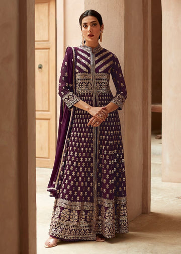 Purple    Georgette  Designer Gown For Women Or Girls