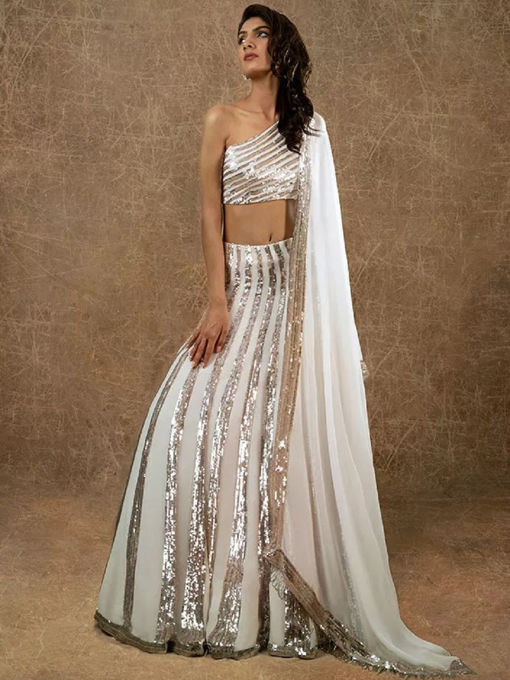 Designer Off white  color lehenga choli with Zari and Sequence Embroidery Work wedding party wear lehenga choli with dupatta