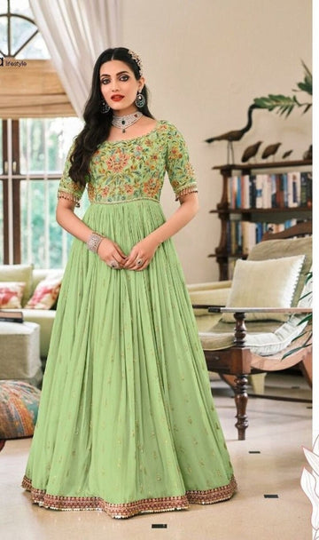 Perrot   Georgette  With Embroidery work  Designer Full Flare Long Gown For Women or Girls