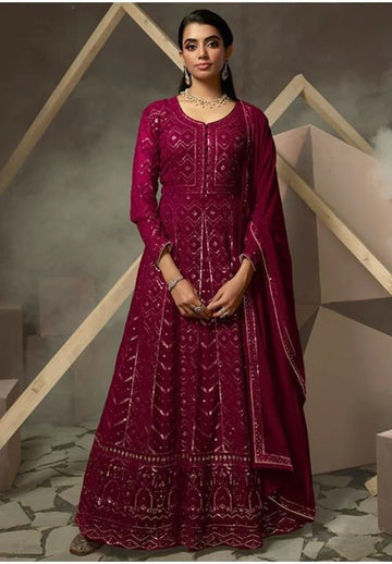 REd Georgette  With Embroidery work  Designer Full Flare Long Gown For Women or Girls