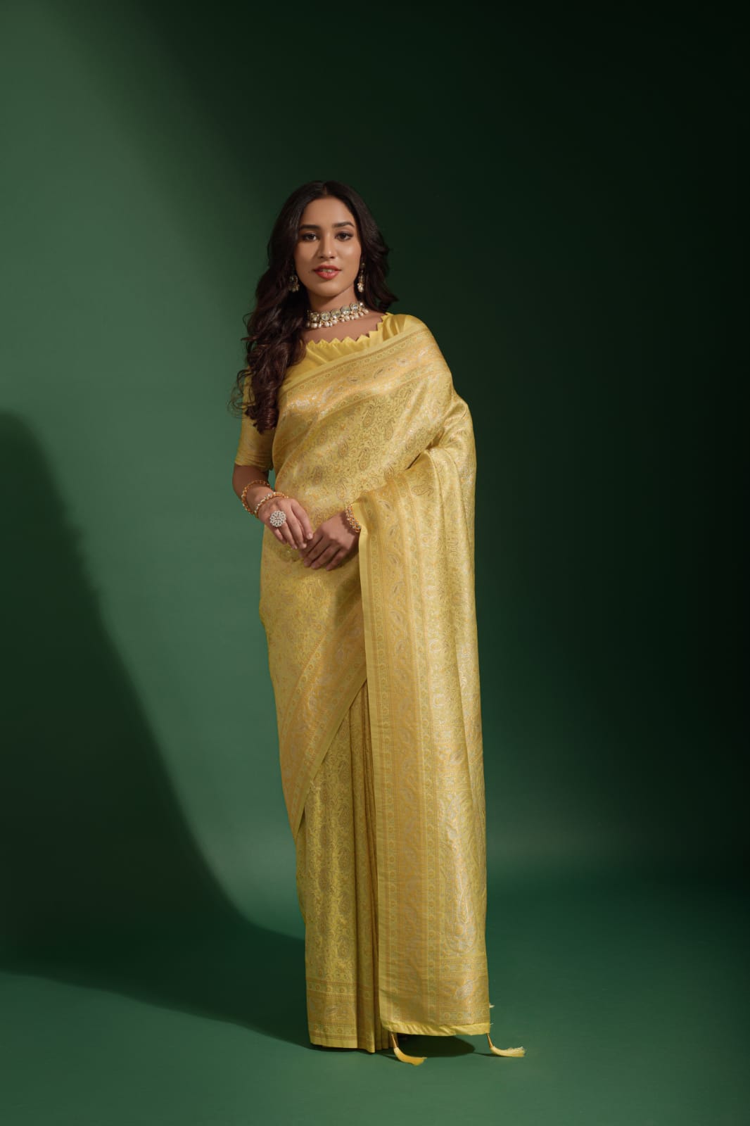 Light Yellow  Kanjivaram  Designer  Saree for women or girls, designer latest wedding wear saree