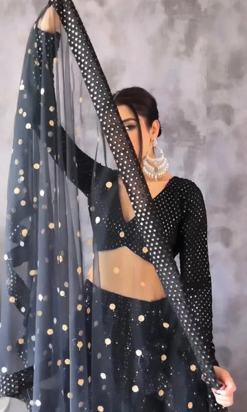 Designer Black  color lehenga choli with Zari and Sequence , Mirror, Thread Embroidery Work wedding party wear lehenga choli with dupatta