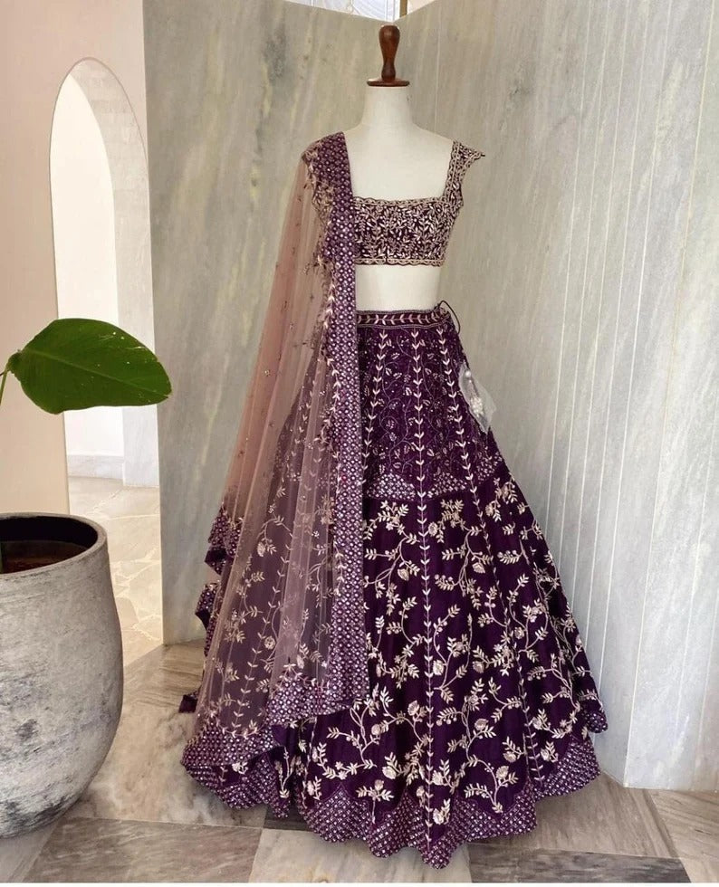 Designer Purple   color lehenga choli with Mirror and Sequence ,Thread Embroidery Work wedding party wear lehenga choli with dupatta