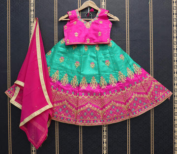 Designer Pink and Teal Green   color lehenga choli with Zari and Sequence Embroidery Work wedding party wear lehenga choli with dupatta