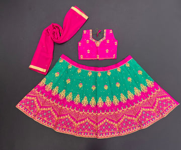 Designer Pink and Teal Green   color lehenga choli with Zari and Sequence Embroidery Work wedding party wear lehenga choli with dupatta