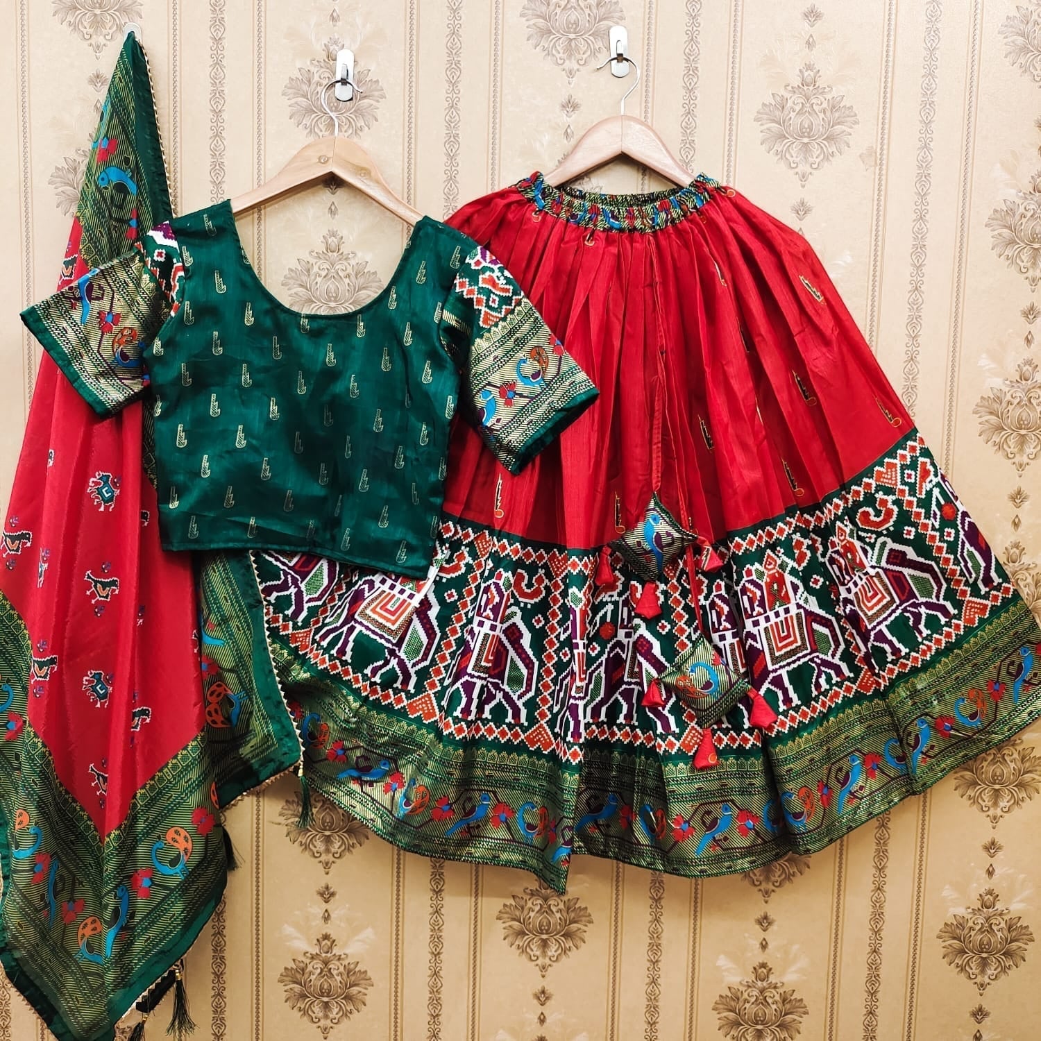 Designer Red and green  color lehenga choli with Zari and Designer Foil Work wedding party wear lehenga choli with dupatta