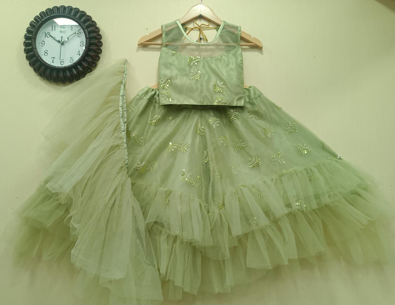 Designer Green color lehenga choli with Frill  Work wedding party wear lehenga choli with dupatta