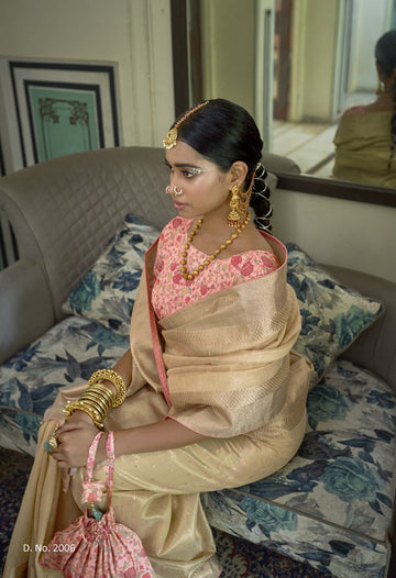 Pink and Gray Kanjivaram  Designer  Saree for women or girls, designer latest wedding wear saree