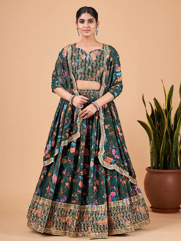 Designer Green color lehenga choli with Zari and Sequence Embroidery Work wedding party wear lehenga choli with dupatta