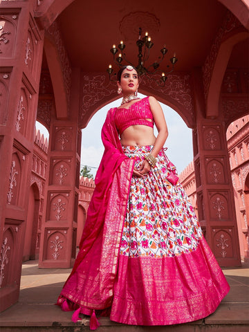 Designer Pink color lehenga choli with Patola Print with foil  Work wedding party wear lehenga choli with dupatta