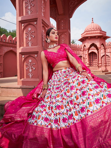 Designer Pink color lehenga choli with Patola Print with foil  Work wedding party wear lehenga choli with dupatta