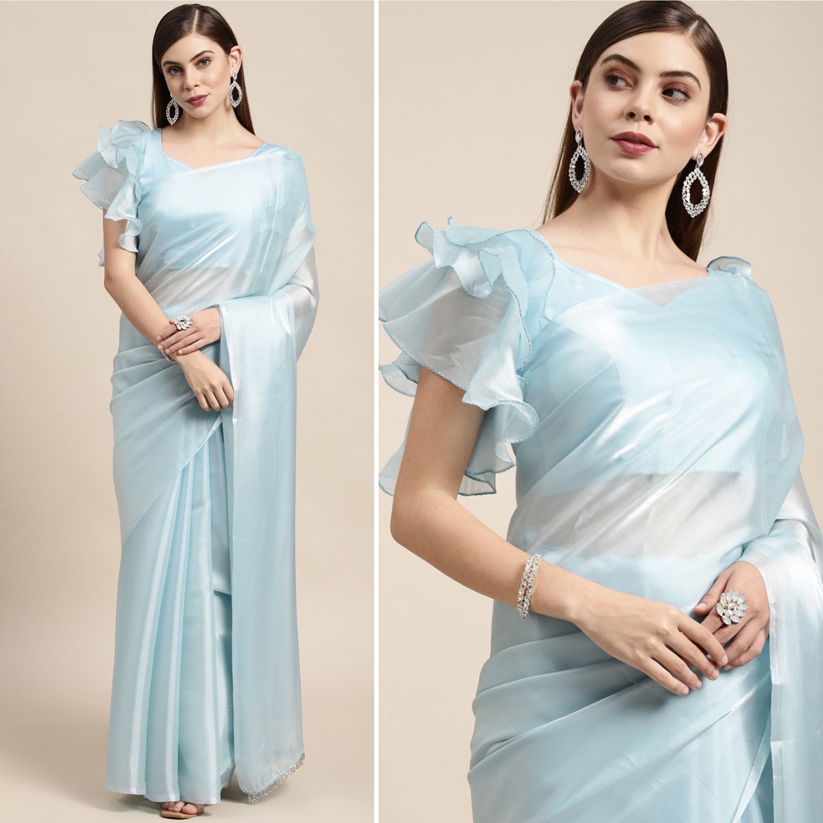 Sky Blue Jimi Silk  Designer  Saree for women or girls, latest wedding wear saree