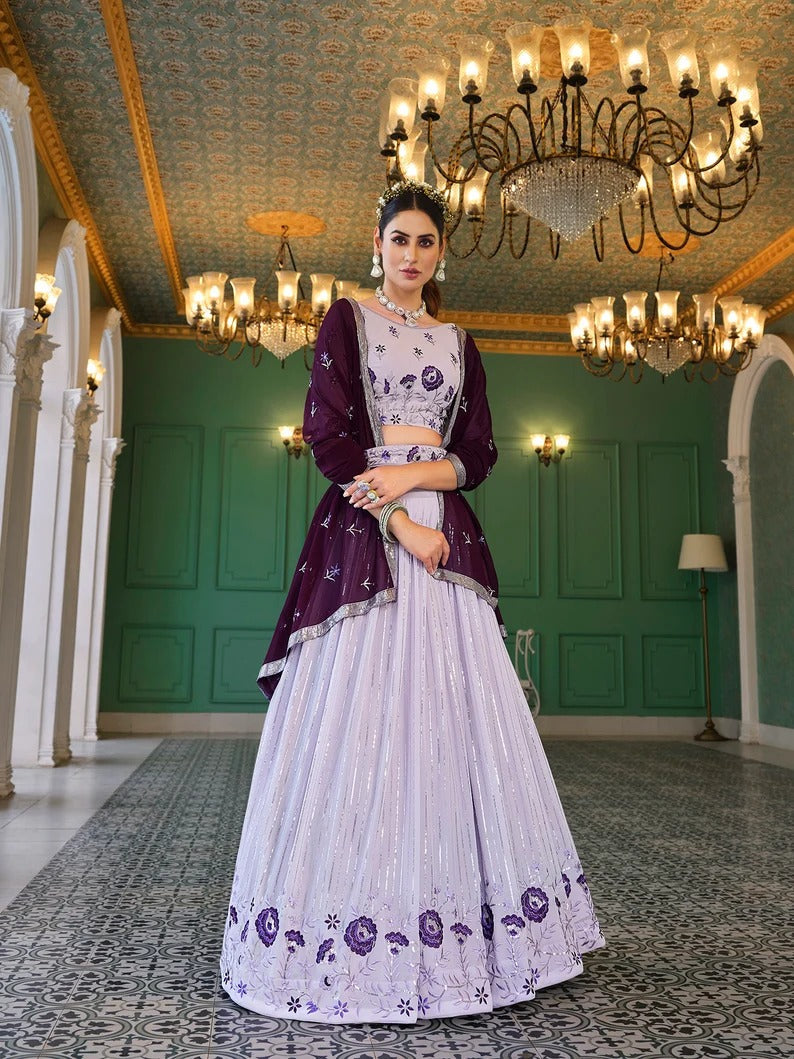 Designer Purple color lehenga choli with Zari and Sequence , Thread  Embroidery Work wedding party wear lehenga choli with dupatta