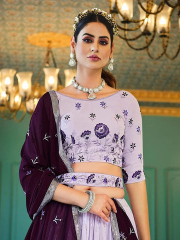 Designer Purple color lehenga choli with Zari and Sequence , Thread  Embroidery Work wedding party wear lehenga choli with dupatta