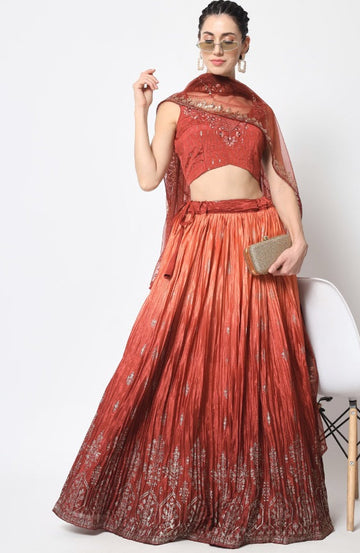 Designer Orange  color lehenga choli with Zari and Sequence ,Thread Embroidery Work wedding party wear lehenga choli with dupatta