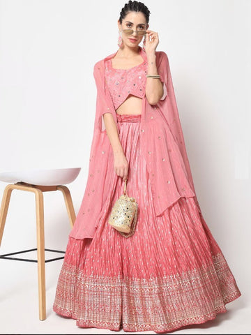 Designer Light Pink  color lehenga choli with Zari and Sequence ,Thread Embroidery Work wedding party wear lehenga choli with dupatta