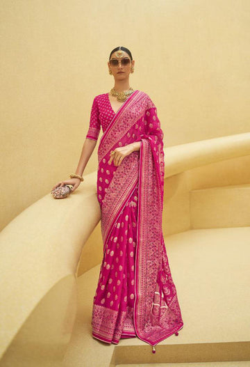 Pink Organza Brasso  saree for women wedding  wear party wear designer sarees