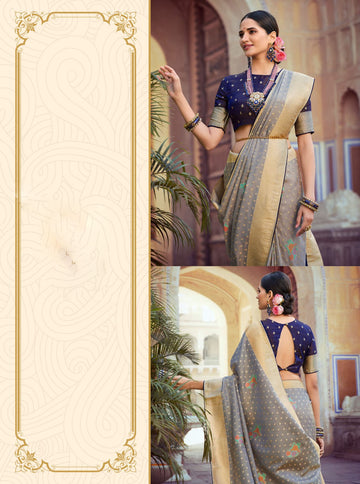 Grey Tissue Silk   saree for women wedding  wear party wear designer sarees