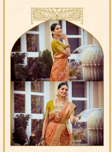 Orange  Tissue Silk   saree for women wedding  wear party wear designer sarees