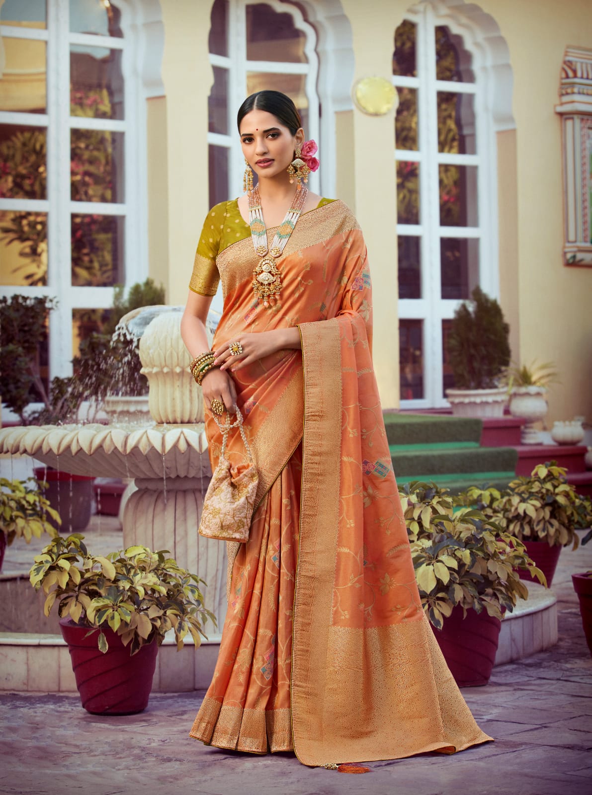 Orange  Tissue Silk   saree for women wedding  wear party wear designer sarees