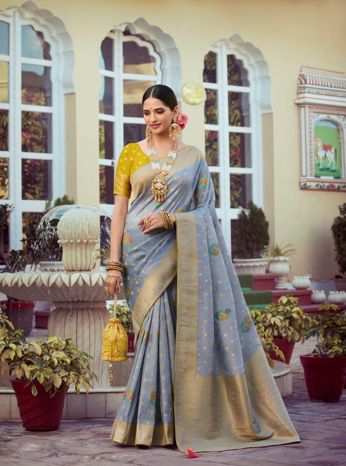 Gray Tissue Silk   saree for women wedding  wear party wear designer sarees