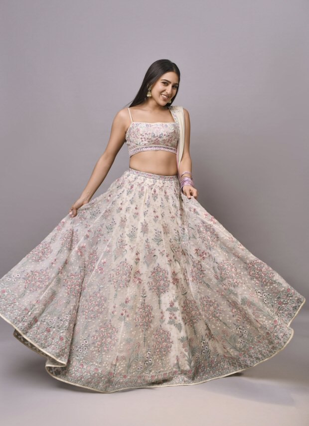 Designer Off White color lehenga choli with Lace Border  Work wedding party wear lehenga choli with dupatta