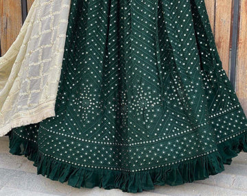 Designer Green color lehenga choli with Embroidery Mirror Work wedding party wear lehenga choli with dupatta