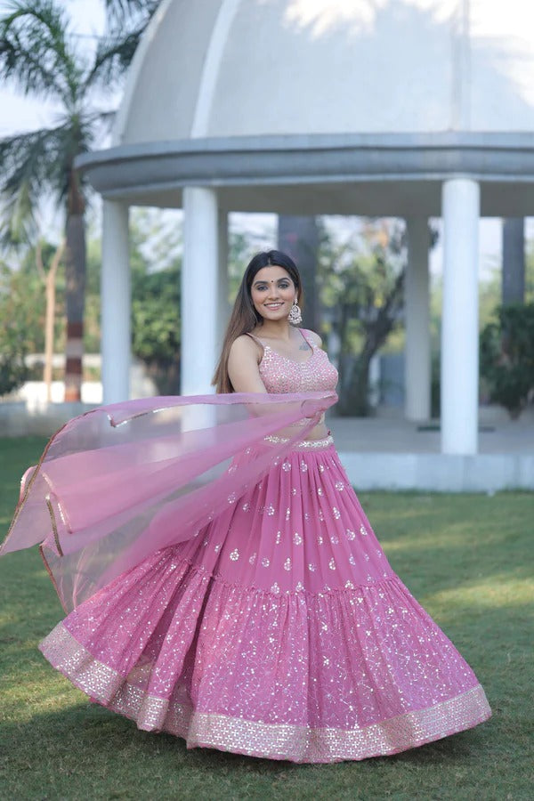 Designer Light Pink color lehenga choli with  Embroidery & Mirror work  wedding party wear lehenga choli with dupatta