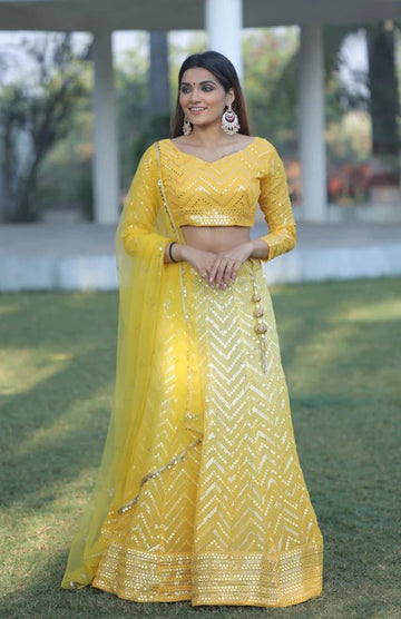 Designer Yellow color lehenga choli with  Embroidery & Mirror work  wedding party wear lehenga choli with dupatta