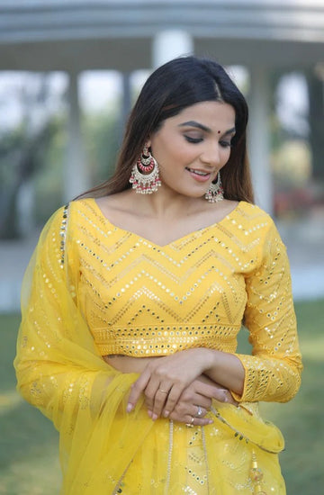 Designer Yellow color lehenga choli with  Embroidery & Mirror work  wedding party wear lehenga choli with dupatta