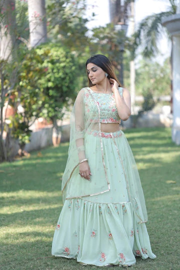 Designer Pista color lehenga choli with   Embroidery Sequence Work  wedding party wear lehenga choli with dupatta