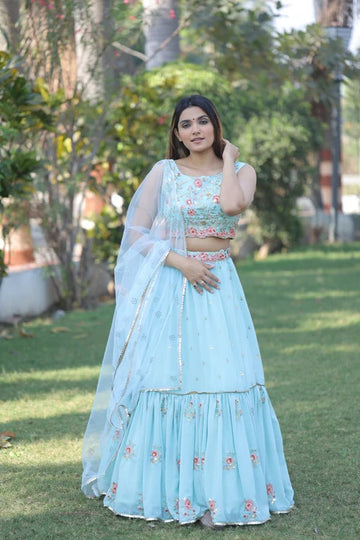 Designer Sky Blue  color lehenga choli with   Embroidery Sequence Work  wedding party wear lehenga choli with dupatta