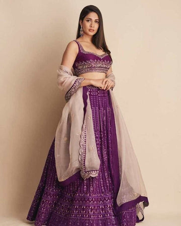 Designer Purple color lehenga choli with Multi-Thread Sequence Embroidery Work wedding party wear lehenga choli with dupatta