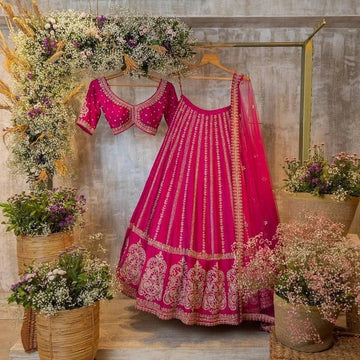 Designer pink color lehenga choli with Zari ,Sequence Embroidery Work wedding party wear lehenga choli with dupatta