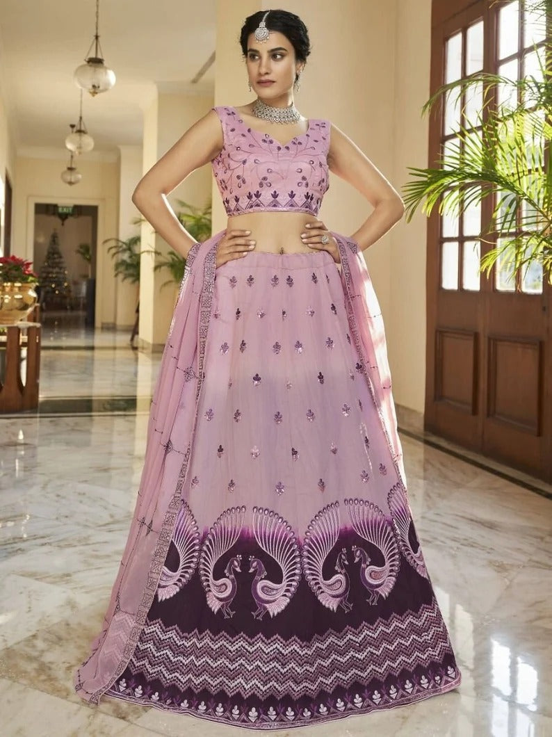 Designer Purple   color lehenga choli with  Thread, Sequence and Mirror Embroidery Work wedding party wear lehenga choli with dupatta
