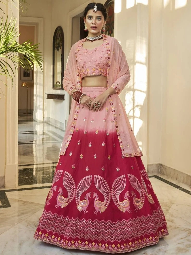 Designer Pink color lehenga choli with  Thread, Sequence and Mirror Embroidery Work  wedding party wear lehenga choli with dupatta