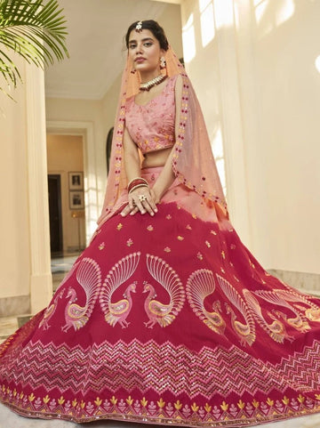 Designer Pink color lehenga choli with  Thread, Sequence and Mirror Embroidery Work  wedding party wear lehenga choli with dupatta