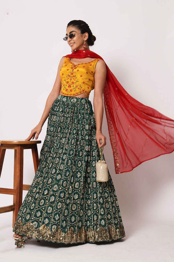 Designer Green and Yellow  color lehenga choli with   Embroidery Work  wedding party wear lehenga choli with dupatta