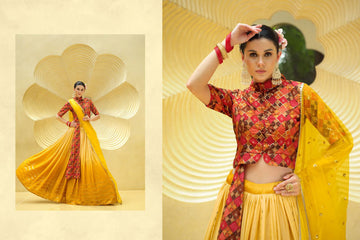 Designer Red and Yellow color lehenga choli with  Sequence Embroidery Work wedding party wear lehenga choli with dupatta