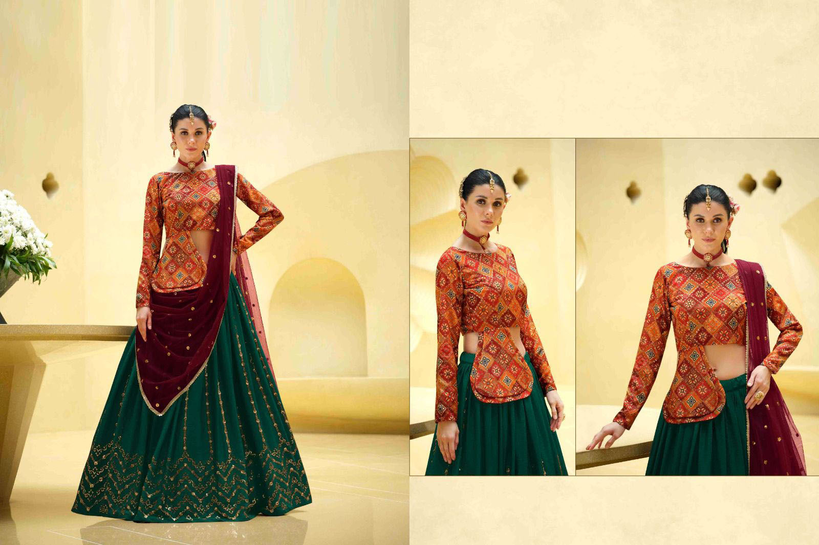 Designer Orange and Green color lehenga choli with  Sequence Embroidery Work wedding party wear lehenga choli with dupatta