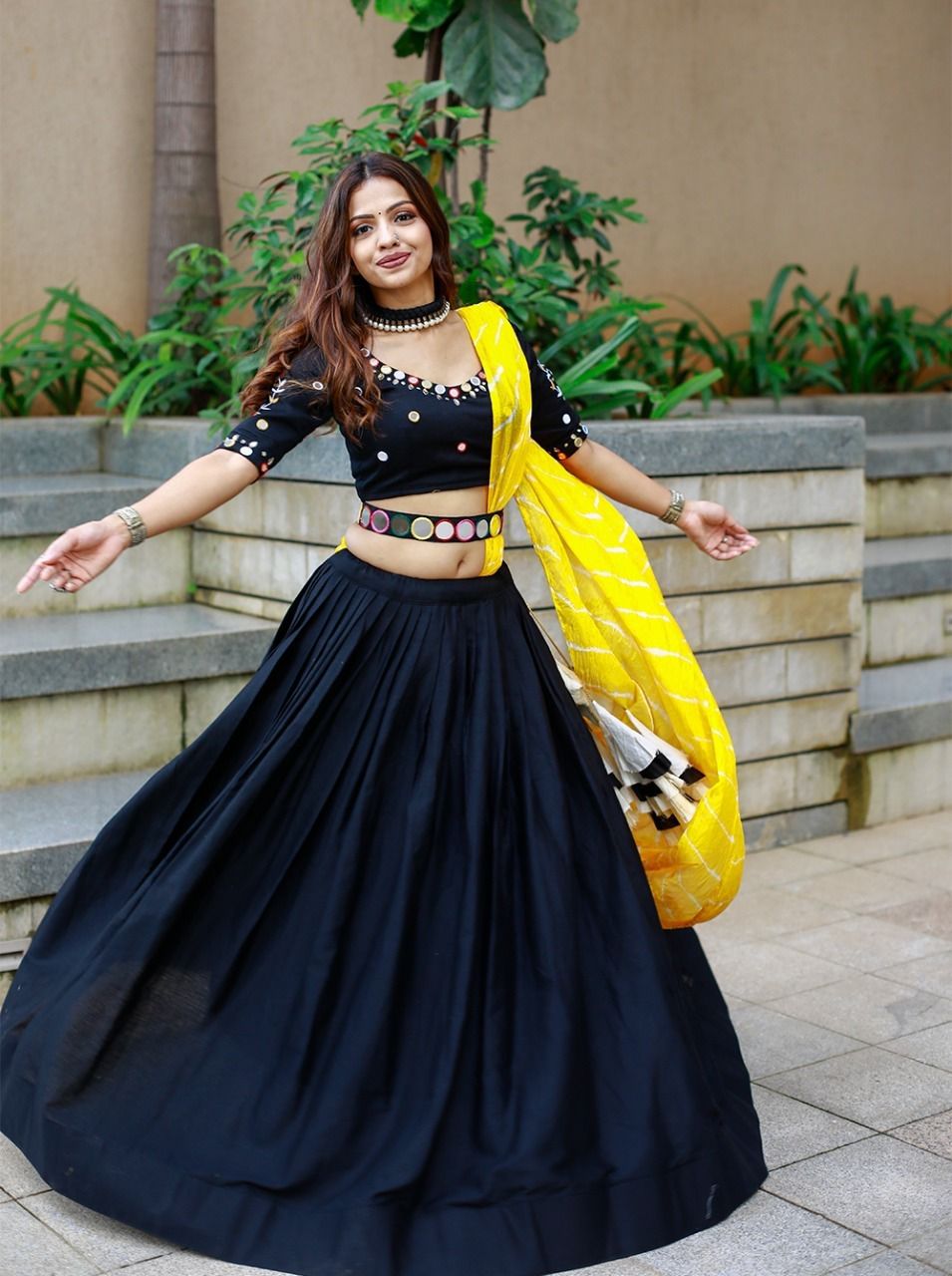 Designer Black color lehenga choli with Mirror Handwork  wedding party wear lehenga choli with dupatta