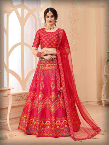 Designer Red  color lehenga choli with  Digital Printed  wedding party wear lehenga choli with dupatta