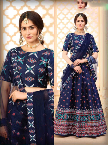 Designer Blue color lehenga choli with  Digital Printed  wedding party wear lehenga choli with dupatta